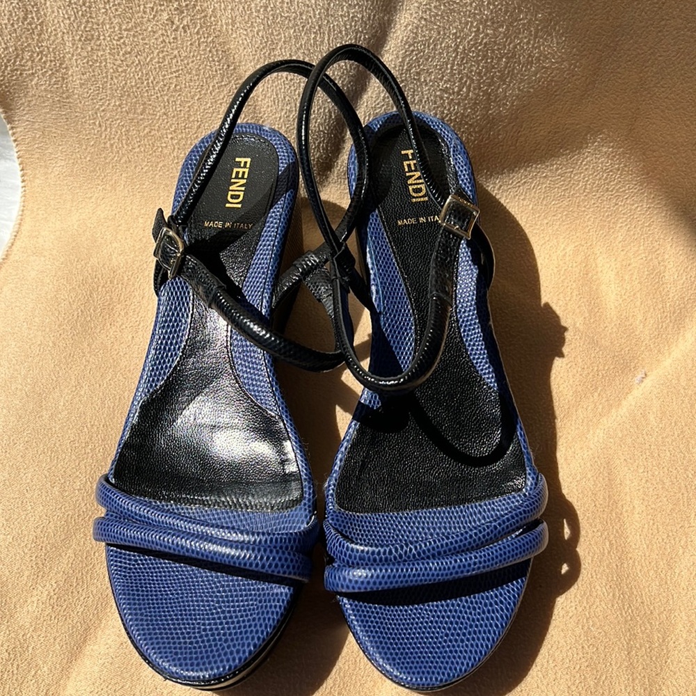 Authentic Fendi Blue Leather Platform Wedge - Picture 3 of 16